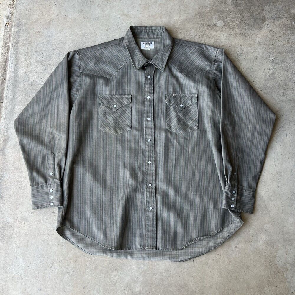 Vintage Ruddock 3XL Green Pockets Pearl Snap Long Sleeve Shirt western